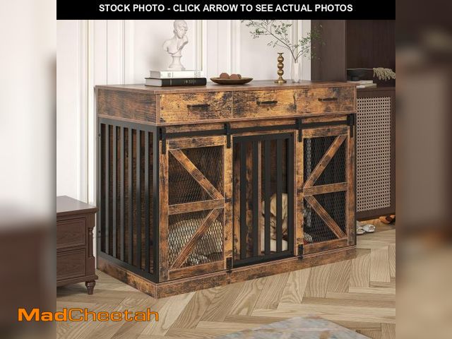 Lot 74-12162472 - (MISSING BASE PIECES) Saudism Dog Crate Furniture for Large Dog or 2 Small Dogs, Wooden Large Dog Ke...