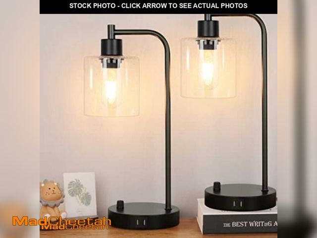 Lot 74-11368062 - (THIS ITEM IS A SET OF OF TWO END TABLE LAMPS) Set of 2 Industrial Table Lamps with 2 USB Port, Full...