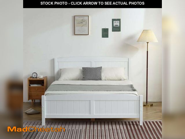 Lot 74-12578192 - Zimtown Queen Bed Frame,Solid Pine Wood Twin Platform Bed Frame, Bedroom Queen Bed with Headboard fo...