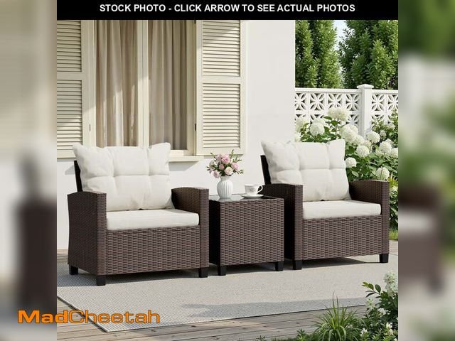Lot 74-14437761 - Walsunny 3 Pieces Patio Furniture Set Outdoor Wicker Conversation Bistro Set Outdoor Patio Chairs wi...