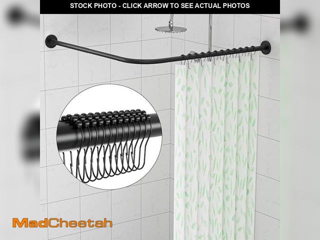 Lot 74-10615325 - L-Shaped Corner Shower Curtain Rod, Black 120"x90" - UNUSED