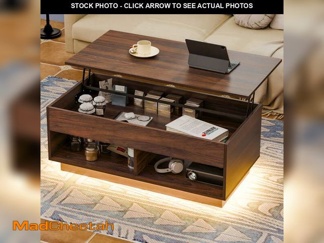 Lot 74-14588384 - Hommpa Lift Top Coffee Table with Hidden Compartment LED Coffee Tables Dark Walnut Center Rising Coc...