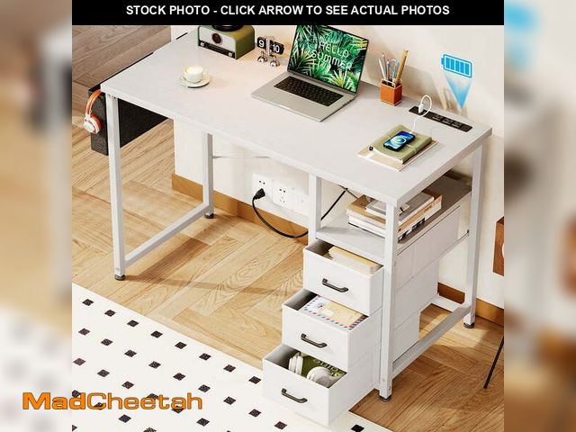 Lot 74-12781711 - Casacomoda 40 Inch Small Computer Desk with Fabric Drawers and Charging Station, Home Office Desk wi...