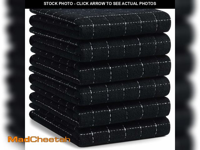 Lot 74-14588526 - Homaxy 100% Cotton Terry Kitchen Towels, Large 6 Pack, Black - UNUSED