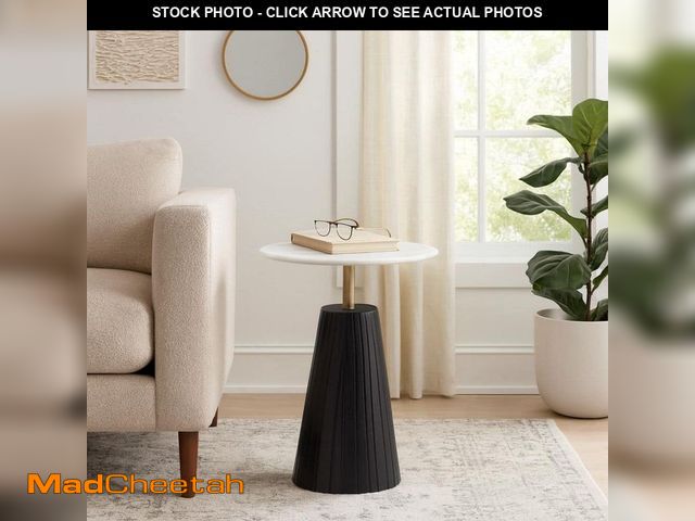 Lot 74-12557915 - Black 17 in. Round Marble Modern Accent Table with Fluted Base - UNUSED