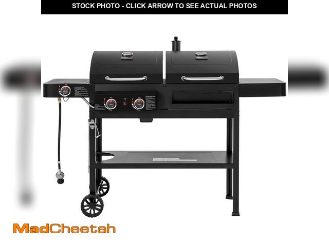 Lot 74-14293017 - (DENTED) Royal Gourmet 2-Burner Propane Gas and Charcoal Combo Grill with Side Burner in Black, Dual...