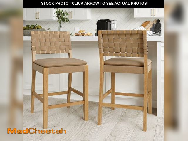 Lot 74-13581849 - Nathan James Cohen Mid-Century Modern Leather Bar Stool, Counter Height Chair in Solid Wood Frame wi...