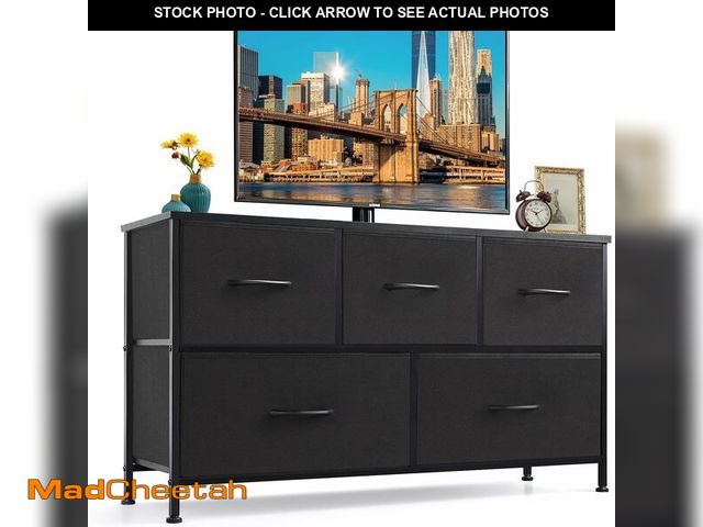 Lot 74-13331213 - 5-Drawer Dresser for Bedroom, Anti-Tip Wide Storage Organizer Fabric Chest of Drawers TV Stand for 4...