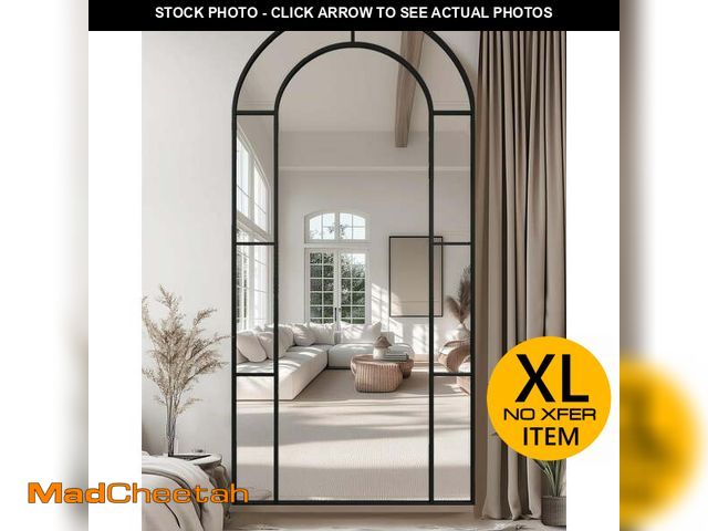 Lot 74-13780754 - Antok 81"x 41" Arched Full Length Windowpane Mirror Metal Framed Wall Decor Floor Mirror, Black - UN...