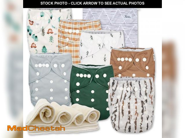 Lot 74-12219042 - Nora's Nursery Cloth Diapers 7 Pack with 7 Inserts &amp; 1 Wet Bag - Waterproof Cover, Washable, Reu...