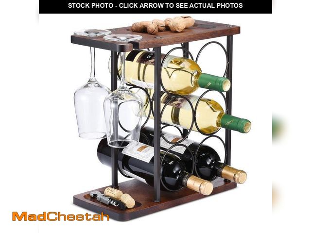 Lot 74-11546116 - ALLCENER Wine Rack with Glass Holder, Countertop Wine Rack, Wooden Wine Holder with Tray, Perfect fo...