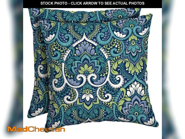 Lot 74-14290668 - ARDEN 23 x 17 and two 12 x12 Sapphire Aurora Blue Damask Square Outdoor Throw Pillow (3-Pack) - UNUS...