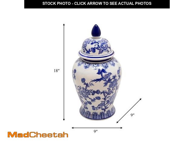 Lot 74-14368331 - 18 in. White and Blue Chinoiserie Floral Temple Jar - UNUSED