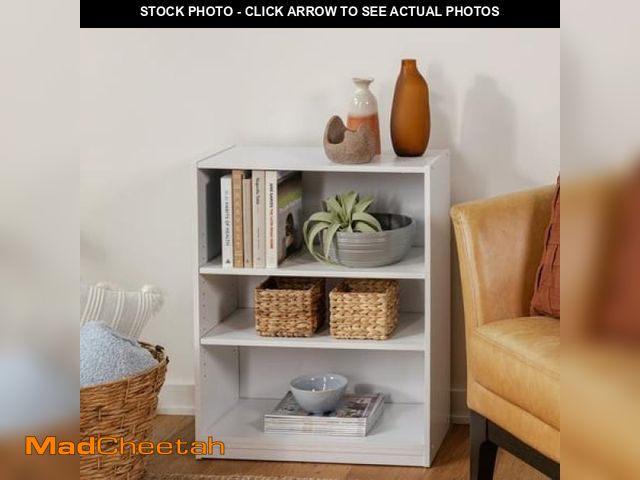 Lot 74-12426203 - Mainstays 3-Shelf Bookcase with Adjustable Shelves  White - UNUSED