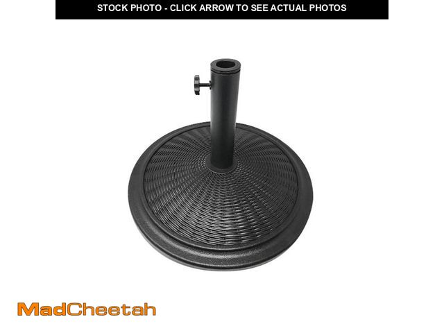 Lot 74-14115537 - Trademark Innovations 27.5 lbs. Outdoor Cement Patio Umbrella Base with Wicker Design in Black - UNU...