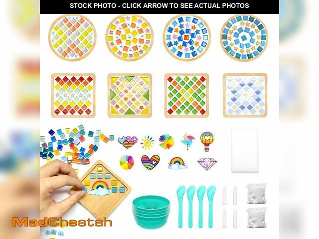 Lot 74-13576612 - Wulqiiy 8 Sets DIY Mosaic Coaster Kit Ã¢â¬â Mixed Color Glass Mosaic Tiles for Crafts with Wooden...