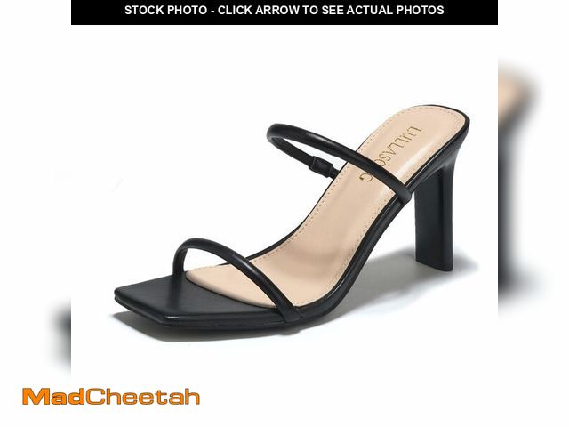Lot 74-14428885 - LULLASONG Black Heels Sandals Block Chunky Mid Heels Slip On Slides 3.5 Inch Heeled Square Open Toe ...