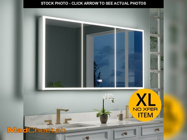 Lot 74-13098924 - WELLFOR 60" X 30" LED Mirrored Bathroom Cabinet with 3X Magnification Makeup Mirror, Medicine Cabine...