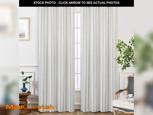 Lot 74-12325645 - DriftAway Farmhouse Linen Blend Blackout Curtains 102 Inches Long for Bedroom Vertical Striped Print...