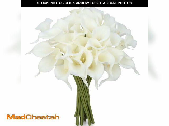 Lot 74-13548012 - Sahoottie 24 Pcs White Artificial Calla Lily Flower White Fake Silk Flowers Real Touch for Wedding B...