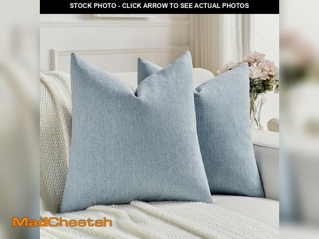 Lot 74-12114915 - FUTEI Denim Blue Chenille Decorative Throw Pillow Covers 20x20 Inch Set of 2,Soft Cozy Faux Linen Te...