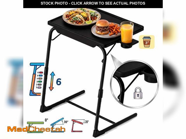 Lot 74-14353531 - TV Tray Table with Cup Holders, Portable C-Shaped Side Dinner Tray Table, Adjustable 6 Heights &amp;...