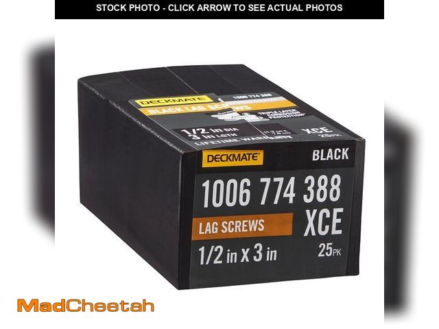 Lot 74-14363643 - DECKMATE 1/2 in. x 3 in. Black Exterior Hex Head Lag Screw (25-Pack) - UNUSED