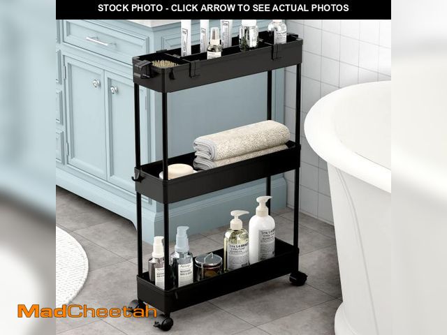 Lot 74-12313160 - SPACELEAD Slim Storage Cart 3 Tier,Bathroom Organizer Rolling Utility,Mobile Shelving Unit Slide Out...