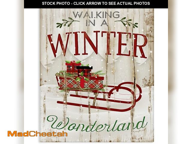 Lot 74-13041733 - Stupell Industries Winter Wonderland Red Sleigh Wood Texture Christmas Word Design Canvas, 16 x 20, ...