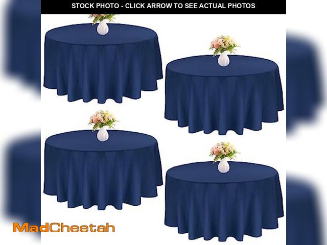 Lot 74-12327756 - JALANCY 4 Pack Round Tablecloth 90 Inch Polyester Navy Blue Washable Fabric Table Covers for Wedding...