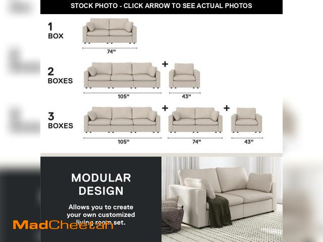 Lot 74-12426231 - Mainstays Modular Cloud Sofa Couch Set Cream Linen Fabric (3 Box Set) - UNUSED
