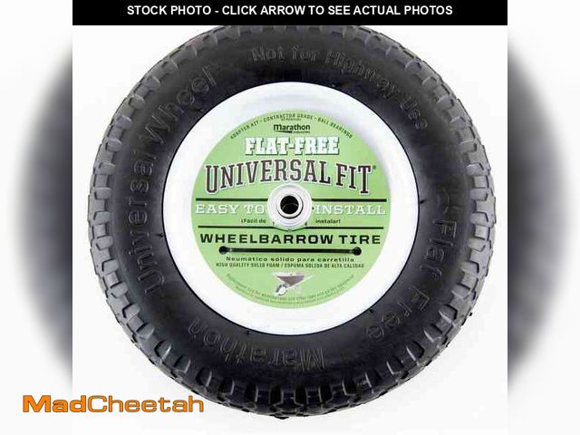 Lot 74-14258352 - Marathon 14.5 in. Flat Free Universal Wheelbarrow Wheel(MISSING HARDWARE)  - UNUSED
