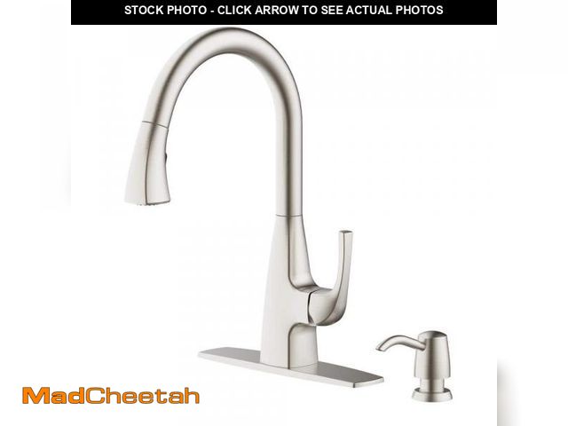 Lot 74-12532053 - Glacier Bay Calandine Single-Handle Pull-Down Sprayer Kitchen Faucet with soap dispenser in Spot Res...