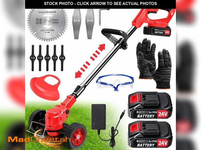 Lot 74-12833924 - TNTANTS Electric Weed Wacker, Cordless String Trimmer with Wheels,  2Pcs 24V Batteries, 3 Types of B...