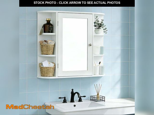 Lot 74-13818013 - (MISSING HARDWARE) Ktaxon Wooden Bathroom Medicine Cabinet with Mirror Door &amp; 8 Shelves, Wall Mo...