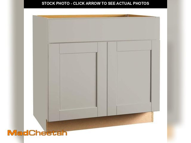 Lot 74-13822054 - Hampton Bay Shaker 36 in. W x 24 in. D x 34.5 in. H Assembled Sink Base Kitchen Cabinet in Dove Gray...