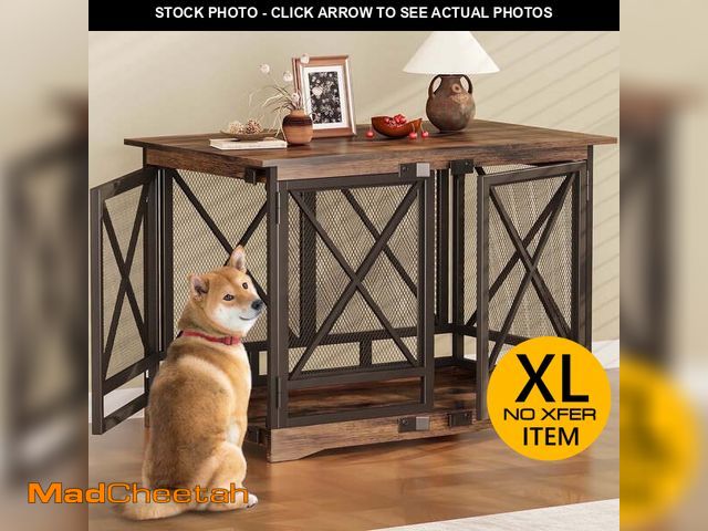 Lot 74-13774003 - 48 inch Extra Large Dog Crate Furniture,Double Door Indoor Kennel,End Side Table Wooden Dog Crates,A...