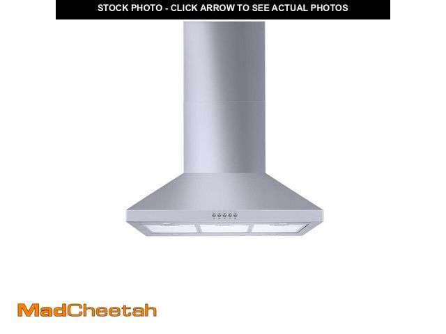 Lot 74-12532861 - (DENTED ON FRONT) Vissani Siena 36 in. 350CFM Convertible Kitchen Island Pyramid Range Hood in Stain...