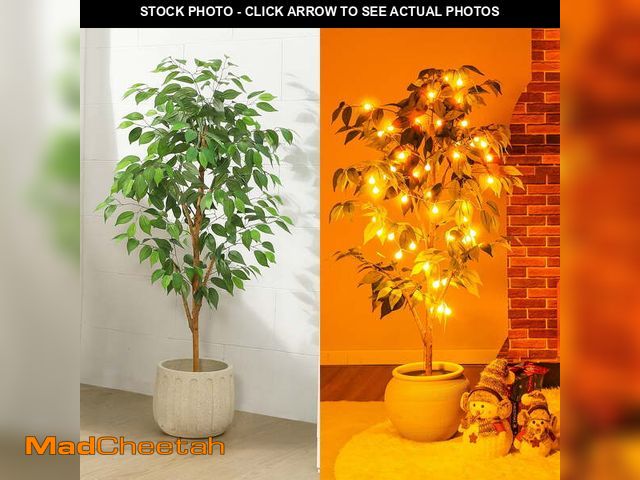 Lot 74-12766963 - (MISSING LIGHTS) 4FT Artificial Ficus Tree with Natural Wood Trunk and Lifelike Leaves, Silk Fake Po...