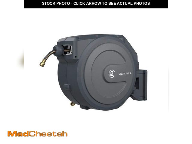 Lot 74-12659550 - Giraffe Tools Garden Retractable Hose Reel-1/2 in. to 100 ft. Wall Mounted, Dark Grey - UNUSED