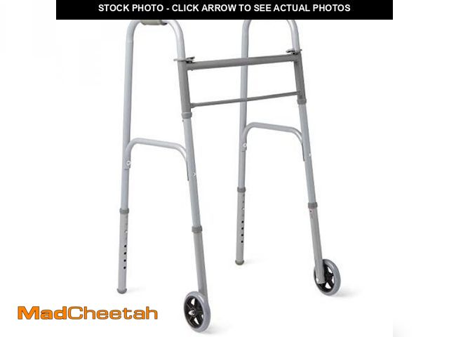 Lot 74-12096338 - Medline Lightweight Folding Walkers for Seniors, Adults with 5" Wheels, Steel Frame Supports up to 4...
