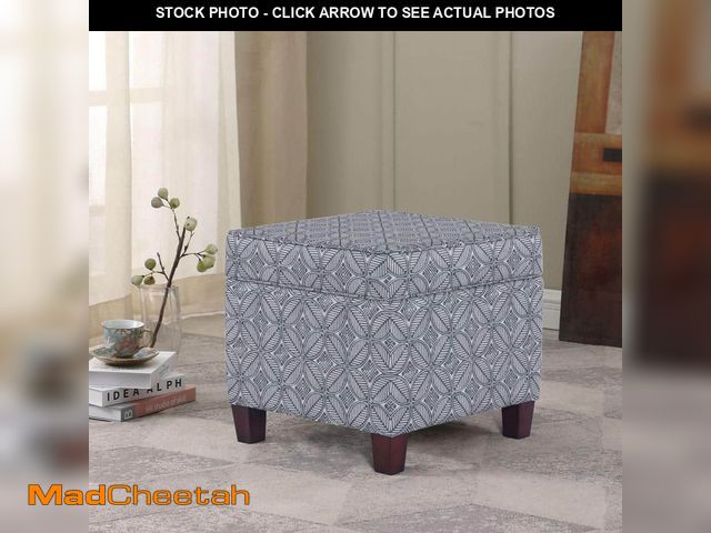 Lot 74-12746602 - Homepop Indigo Print Upholstered Square Storage Ottoman - UNUSED