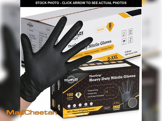Lot 74-11557721 - TitanFlex 8-mil Premium Nitrile Gloves, Black, Medium, Unisex, Protective Glove - UNUSED