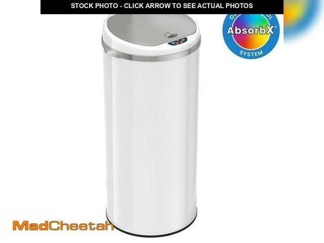 Lot 74-14280080 - iTouchless 13 Gal. / 49 Liter White Stainless Steel Household Metal Trash Can with Sensor Lid and Od...