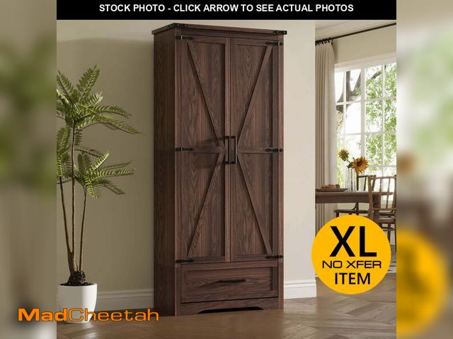 Lot 74-14308104 - IFMUST 72" Farmhouse Pantry Cabinet with Barn Doors for Kitchen - Brown - UNUSED