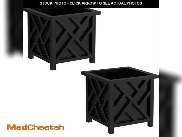 Lot 74-13733833 - Lattice Design Planter Box 2-Pack - 14.75-Inch Decorative Outdoor Flower or Plant Pots - Front Porch...