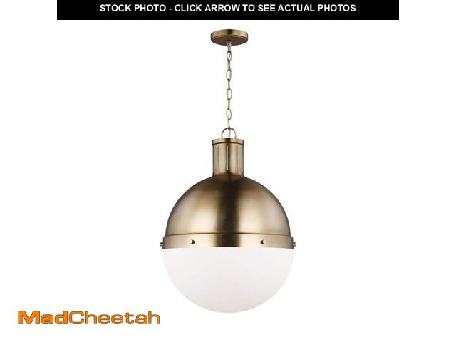 Lot 74-12550992 - Hanks 1-Light Satin Brass Large Globe Pendant Light with Smooth White Glass Shade - UNUSED