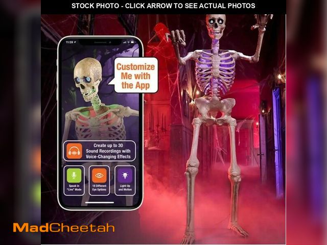 Lot 74-12831004 - 6.5 ft. Grave &amp; Bones Animated LED App Controlled Ultra Skelly with LifeEyes LCD - UNUSED