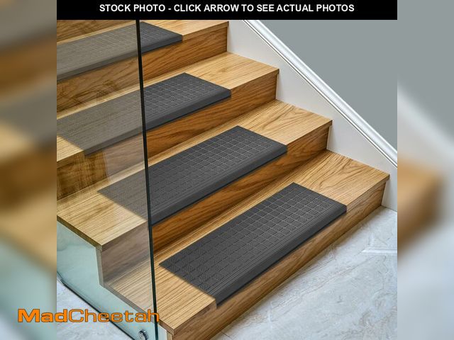 Lot 74-13069703 - Ottomanson Indoor/Outdoor Hose-Wash Square Edge Design Non-Slip Rubber 10" x 25.5" Modern Stair Trea...