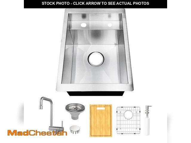 Lot 74-12783624 - Glacier Bay Zero Radius 15 in. Undermount 18G Stainless Steel Single Bowl Workstation Bar Sink with ...